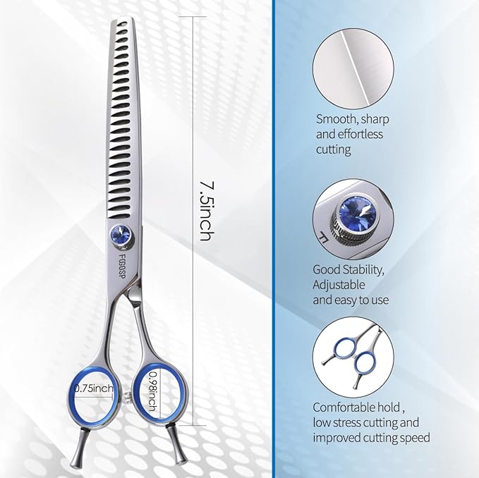 Chunkers Dog Grooming Scissors Left Handed 7.5'' Professional Thinning Shears for Dogs Pet Grooming Scissors Chunkers Shears Dog Grooming Japan 440C 70% Thinning Rate 24 Teeth(7.5'' Chunkers)