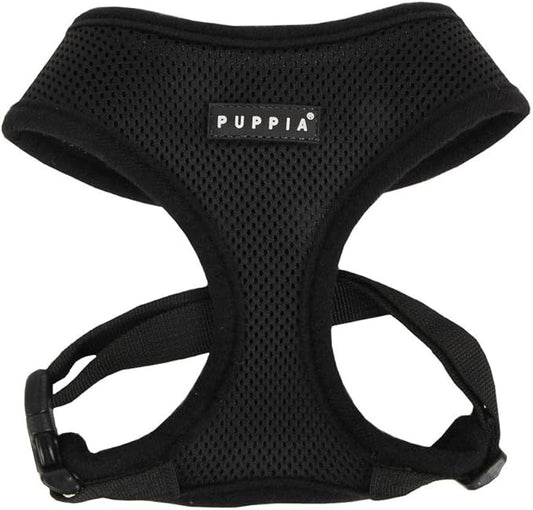 Puppia Soft Dog Harness No Choke Over-The-Head Triple Layered Breathable Mesh Adjustable Chest Belt and Quick-Release Buckle, Black, X-Large