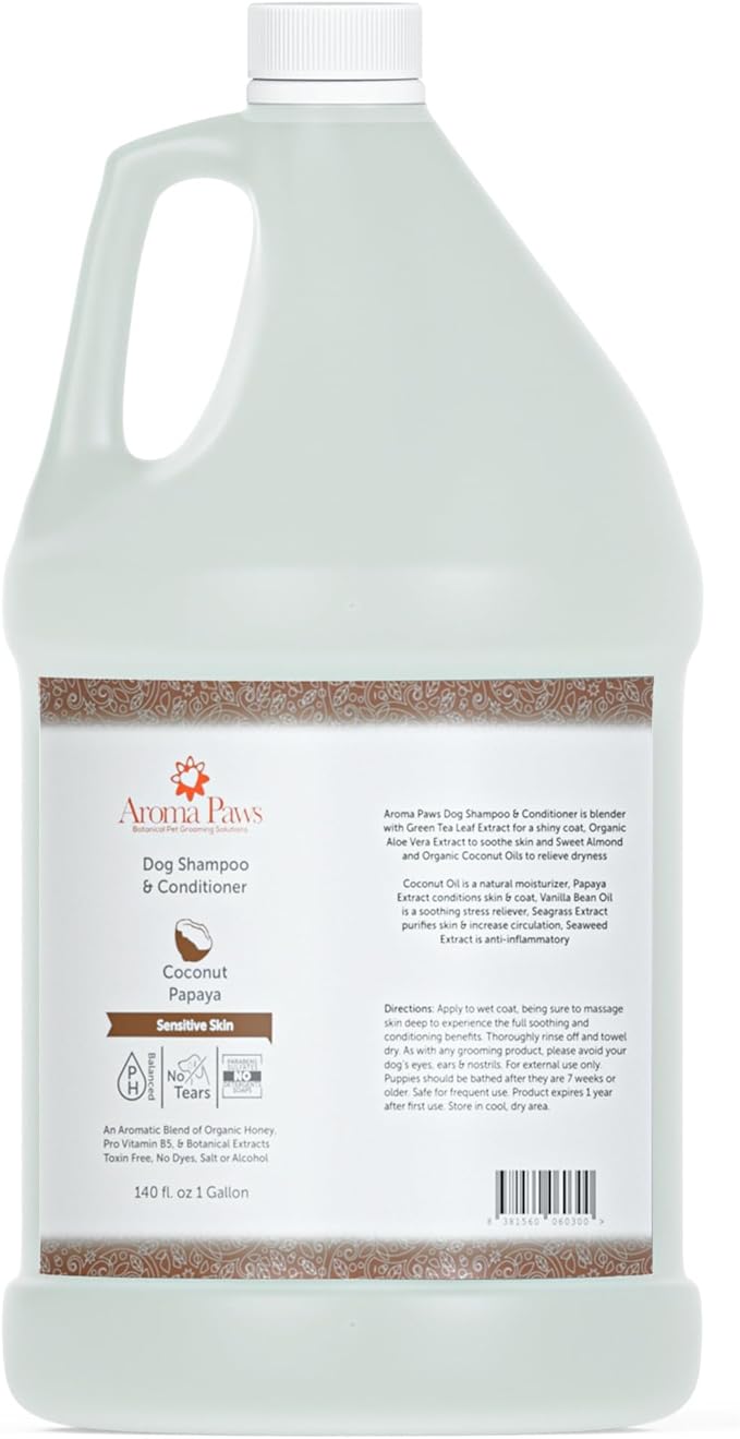 Dog Shampoo – Cleansing Wash, Conditioning, Moisturizing – Healthy Ingredients – Aromatic Grooming Puppy Shampoo – Tearless Cleaner, Coconut Papaya, 1 Gallon