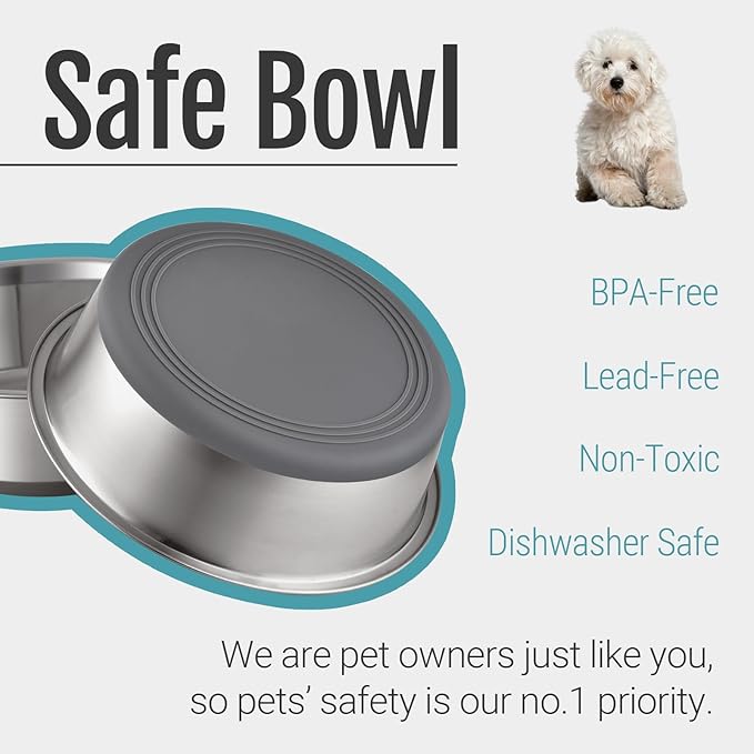 PEGYY11 Nonslip Stainless Steel Dog Bowls, 3.8 US Cup, 2 Count