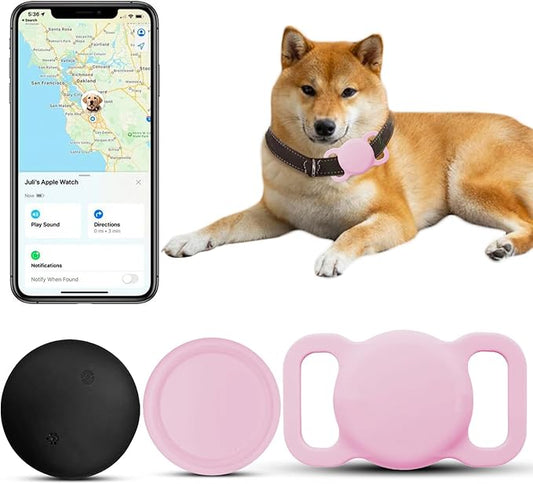 Smart Dog Tracker, Waterproof Pet Location Tracker, MFi Certificated Tracking Device with Collar Holder, No Monthly Fee, Works with Find My,Not GPS Tracker (iOS Only) (Pink)