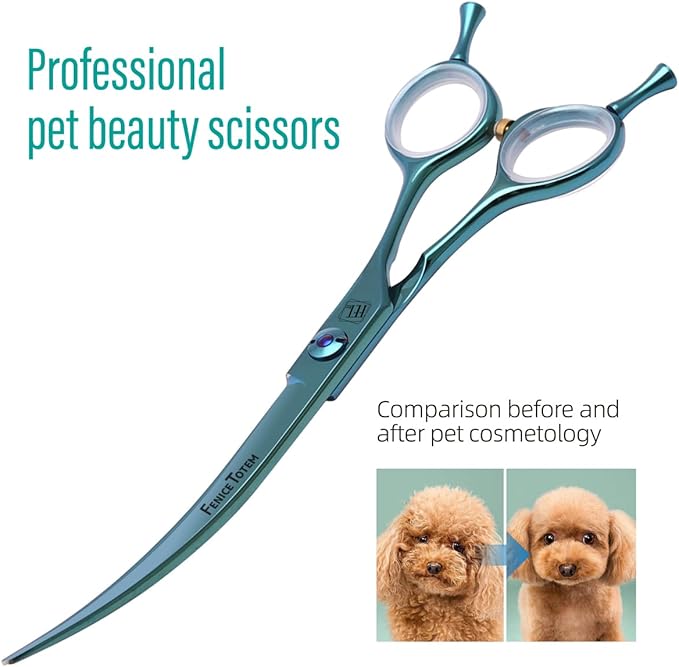 Dog Grooming Scissors: Blueish Green 5 in 1 Pet Shears Kit Made of Japanese 440C Advanced Stainless Steel Professional Grooming Scissors for Dogs Cats and Other Pets