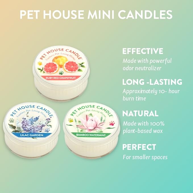 One Fur All Pet House Mini Candles for Pet Odor Made with Natural Soy Wax, Plant Based, Dog and Cat Friendly Scented Candles, Spring Mix Variety Pack of 3