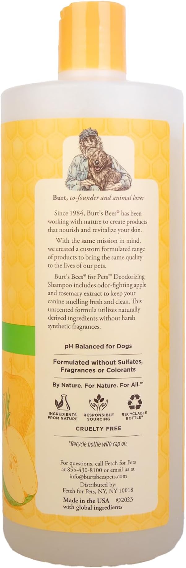 Burt's Bees for Pets Deodorizing Dog Shampoo with Apple and Rosemary, 95% Natural Origin Formulas, Dog Deodorizing Shampoo - Gentle Dog Shampoo, Best Dog Shampoo for Smelly Dogs, 32 oz