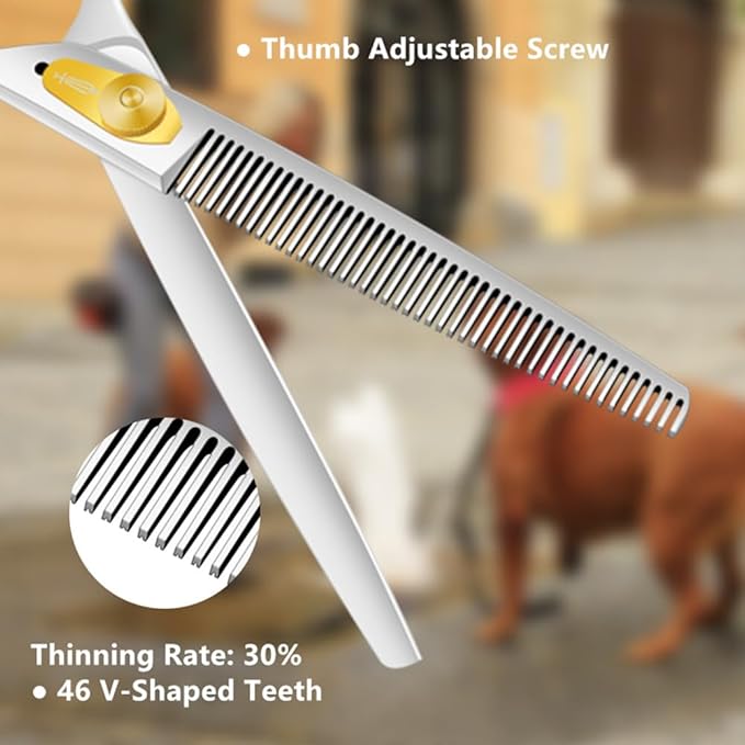 HASHIMOTO Thinning Shears for Dogs, Dog Thinning Shears for Grooming, 46 Teeth, 7.0 inch, 30% Thinning Rate, Light Weight, Balanced.