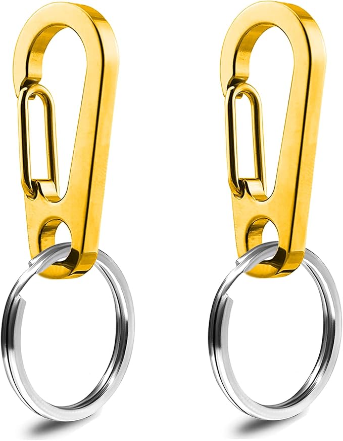 IVIA Dog Tag Clips / 2 Pack/Multiple Size 304 Stainless Steel Quick Clip with Rings/Easy Change Dog Cat ID Tag Holder for Small pet Collars and Harnesses.(2 Large Gold)
