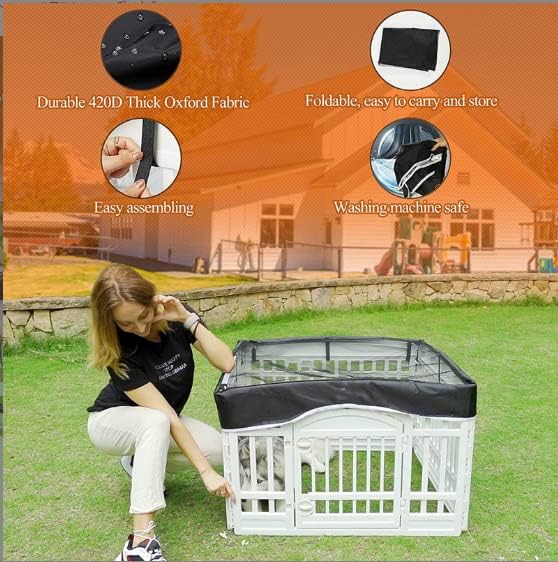 Dog Playpen Pet Playpen Mesh Fabric Top Cover- Sun Protection，Pet Cover for Dog Playpen for Indoor/Outdoor Use, 36" *36”
