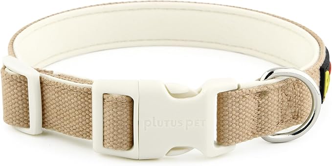 Plutus Pet Cotton Dog Collar, Heavy Duty Collar with Soft Padding, Adjustable and Comfortable for Small Medium and Large Dogs, Beige, XS
