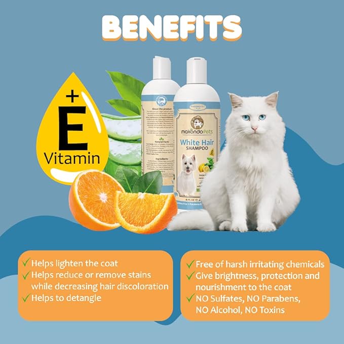 Dog Whitening Shampoo– for Dogs with White Light Colored Hair Coat Fur–White Haired Pets Shampoo for Itching Dry Sensitive Skin. Non Toxic Formula