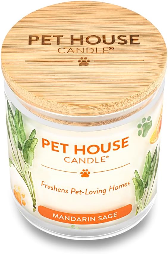 One Fur All 100% Natural Soy Wax Candle, 20 Fragrances - Pet Odor Eliminator, Appx 60 Hrs Burn Time, Non-toxic, Reusable Glass Jar Scented Candles – Pet House Candle, Mandarin Sage