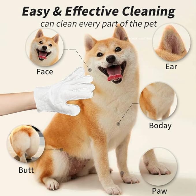 Coldcool 6 PCS Pet Bathing Wipes for Dogs and Cats, Cleaning， Deodorizing Grooming Gloves, Wipes Gloves for Dog and Cat Fur Face, Ear, Eye, Paws Cleaning Wipes Pet Wash Free Gloves