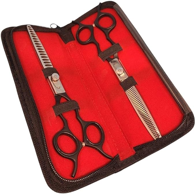 Dog Grooming Blenders Set - Thinning Shears - Chunkers - 7in - Grooming Shears (Black)
