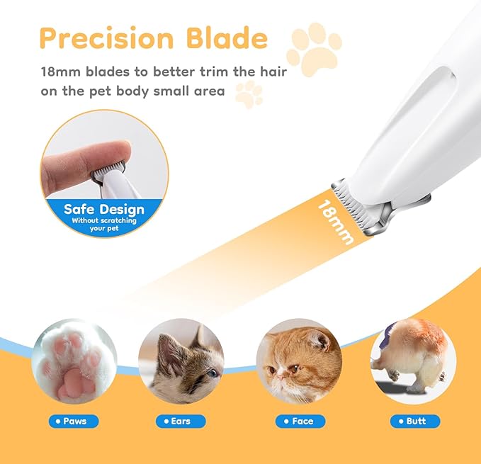 Mcbazel Pet Micro Precision Trimmer, Multifunctional Pet Hair Trimmer Waterproof Rechargeable Shaver with LED Light for Paws Eyes Ears Face Buttocks for Large/Small Dogs and Cats