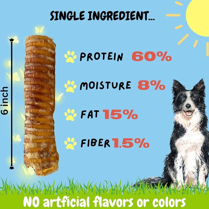 BULLYSTICKS & MORE 6 Inch Beef Trachea (6 Inch - 6 Pack) | Beef Trachea for Dogs | 100% Grass Fed Beef | Dog Parents Choice Beef Trachea Dog Chews | Long Lasting Beef Trachea Dog Treats