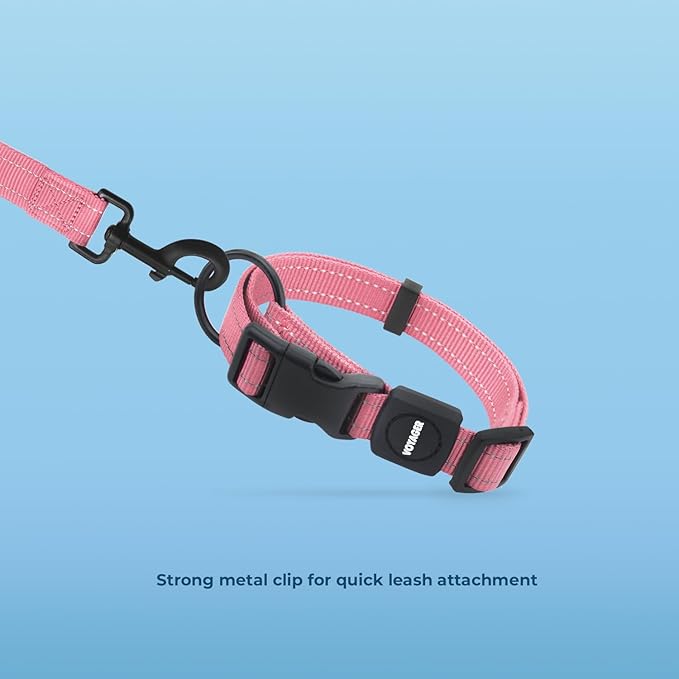 Voyager Reflective Dog Leash Collar Set with Neoprene Handle Supports Small, Medium, and Large Breed Puppies, Cute and Heavy Duty for Walking, Running, and Training - Pink, S