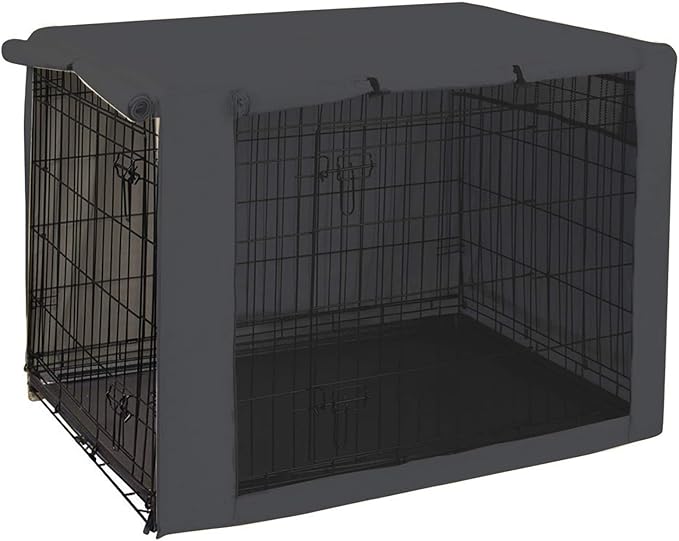Geyecete Dog Crate Cover - Dog cage Covers Universal Fit for 24-48Inch Wire Dog cage, Lightweight Polyester Fabric, Breathable Double Door Dog Cage Cover-Gray-30 Inch