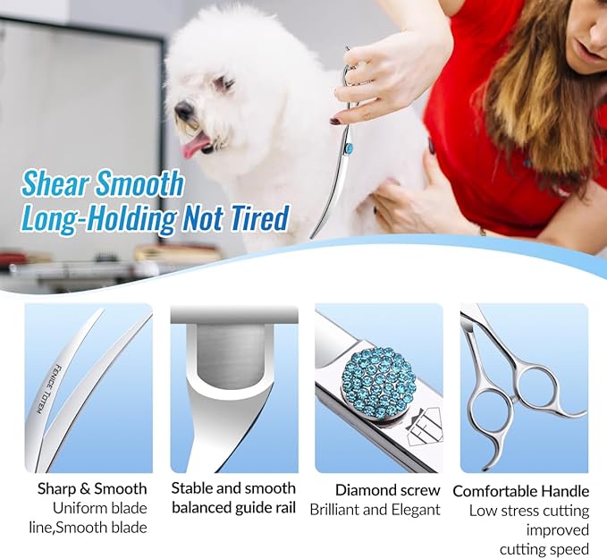 Fenice Professional Grooming Curved Shear: 45 Degree Super Curves Scissors for Dogs 7.5" Big Arc Curved Shears Made Of Japanese 440C Stainless Steel