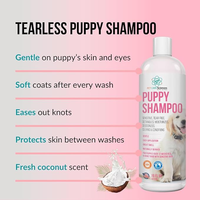 8 fl oz Tearless Puppy Shampoo and Conditioner - Anti Itch Dog Shampoo Sensitive Skin - Coconut Oil Oatmeal Pet Shampoo for Puppies