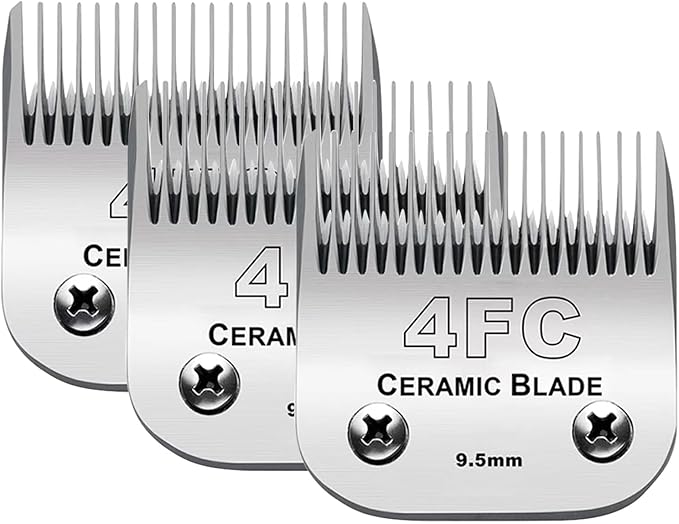 3PCS 4FC Blades Dog Grooming Clipper Replacement Blades Compatible with Andis Pet Clipper/Oster A5/Wahl KM Series Dog Clipper,Ceramic Blade & Stainless Steel Blade