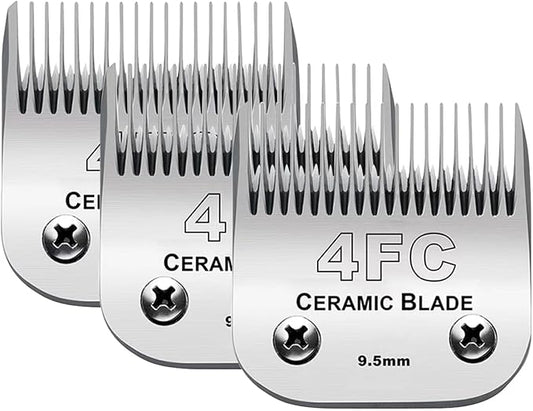 3PCS 4FC Blades Dog Grooming Clipper Replacement Blades Compatible with Andis Pet Clipper/Oster A5/Wahl KM Series Dog Clipper,Ceramic Blade & Stainless Steel Blade