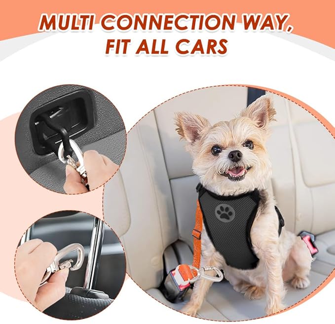 SlowTon Dog Seatbelt, 2 Pack Dog Seat Belt Car Leash Adjustable Elastic Bungee Buffer Heavy Duty Nylon Reflective Pet Safety Tether Connect to Dog Harness for Travel Riding in Vehicle (Daul Clip, OR)
