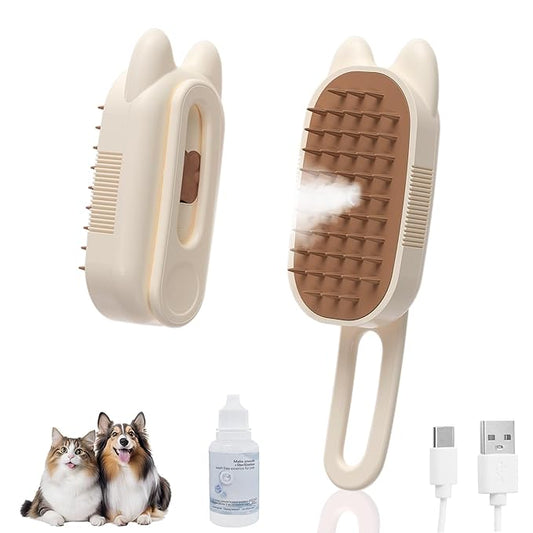 Cat Steam Brush for Shedding, 4 in 1 Rechargeable Steam Brush for Cats and Dogs, Upgraded Steam Groomer Comb for Cleaning Shedding Hair, Multifunctional Hair Removal Comb for Cats & Dogs (Beige)