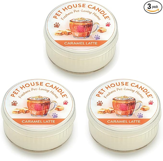 One Fur All Pet House Mini Candle Set - Caramel Latte 3 Pack - Pet-Friendly Natural Wax Odor Eliminator