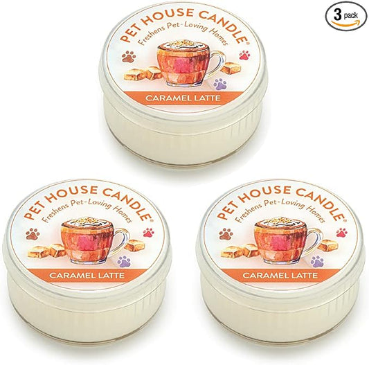 One Fur All Pet House Mini Candle Set - Caramel Latte 3 Pack - Pet-Friendly Natural Wax Odor Eliminator