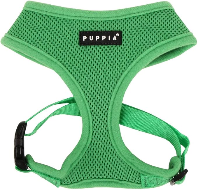 Puppia Soft Dog Harness No Choke Over-The-Head Triple Layered Breathable Mesh Adjustable Chest Belt and Quick-Release Buckle, Green, Large