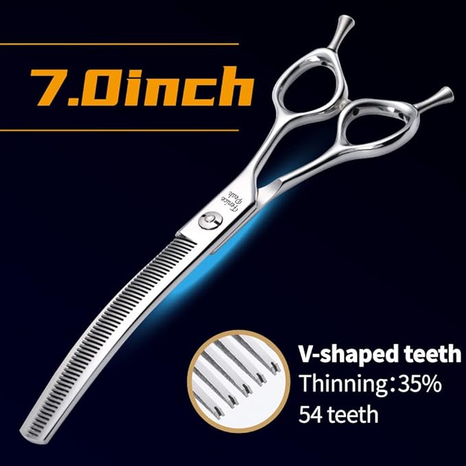 Fenice Peak Dog Grooming Shears Curved Thinning Scissors for Dogs and Cats Face Body Trimming Shears 440C 7''