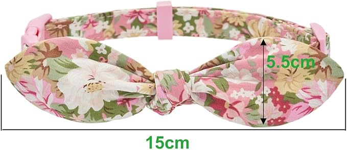 Cotton Dog Collar Soft Lightweight with Hand-Tied Knot Bow for Medium Dogs.(M, Pink Floral)