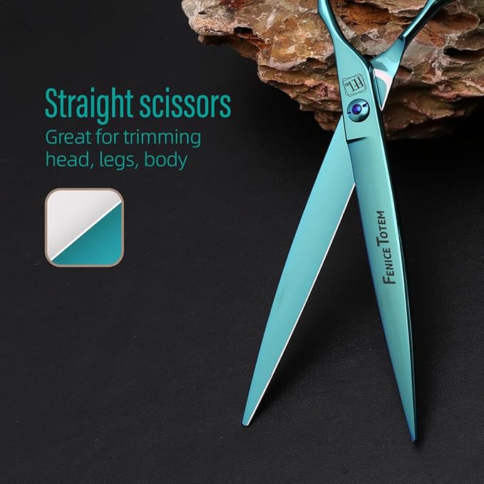 Dog Grooming Scissors: Blueish Green 7.5 inch Pet Straight Shears Made Of Japanese 440C Advanced Stainless Steel Professional Grooming Scissors for Dogs Cats and Other Pets