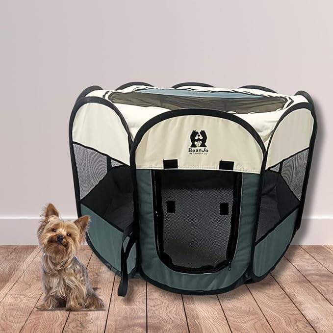 BeanJo Pet Supply Co. Foldable Portable Pet Playpen, Mesh Sides, with Carry Bag (Medium (18 * 25.5 * 25.5)) Dog, cat, Small Animal Enclosure, Safe for Outdoor use.