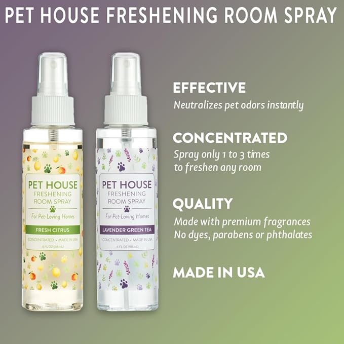 One Fur All Pet House Freshening Room Spray - Lavender Green Tea/Fresh Citrus - Concentrated Air Freshener - Non-Toxic & Pet-Friendly - Odor Eliminator (Pack of 2)