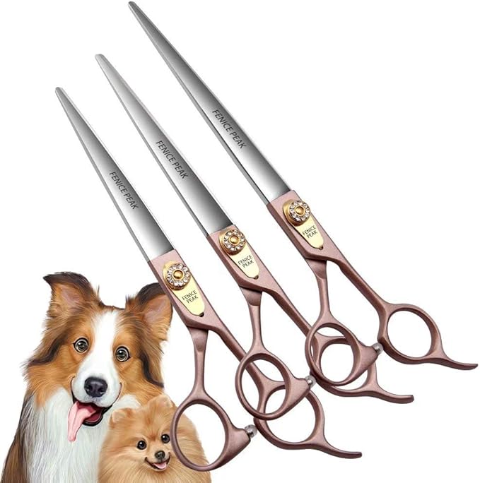 Fenice Peak 7.5'' Dog Straight Scissors for Grooming 440C Stainless Steel Rose Gold Professional Pet Trimming Scissors Sharp Blades Cutting for Dogs and Cats Shears