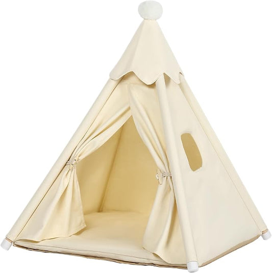 Pet Teepee Tent House for Small Cats & Mini-Dogs 16x16x16in, Small Cat House, Mini-Dog House for Chihuahuas, More Stable, Indoor, S for Pets Up to 15lbs, White