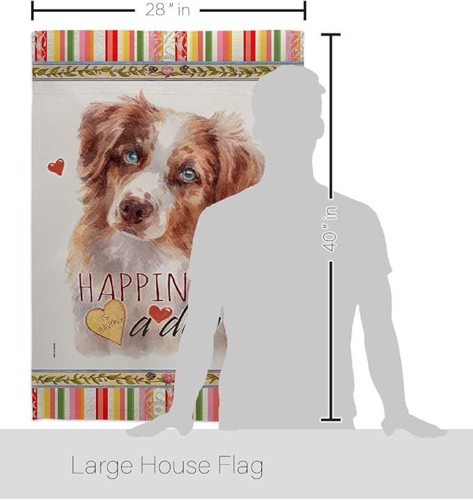 Breeze Decor Red Australian Shepherd Happiness House Flag-Pack Dog Puppy Spoiled Paw Canine Fur Pet Nature Farm Animal Creature Embroidery Banner Small Garden Yard Gift Double-Sided, Made in USA