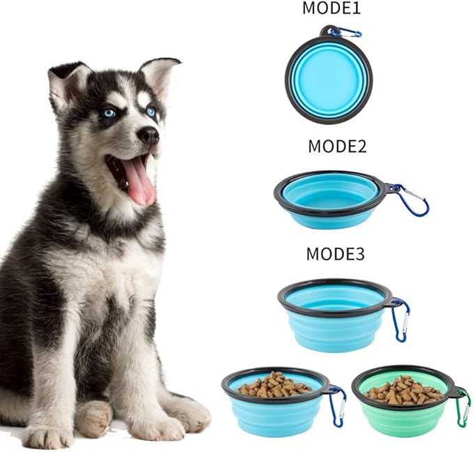 Collapsible Dog Bowls, Travel Dog Cat Water Bowl Portable Foldable Food Dishes with Carabiner Clip for Traveling, Hiking, Walking (Pack of 5)