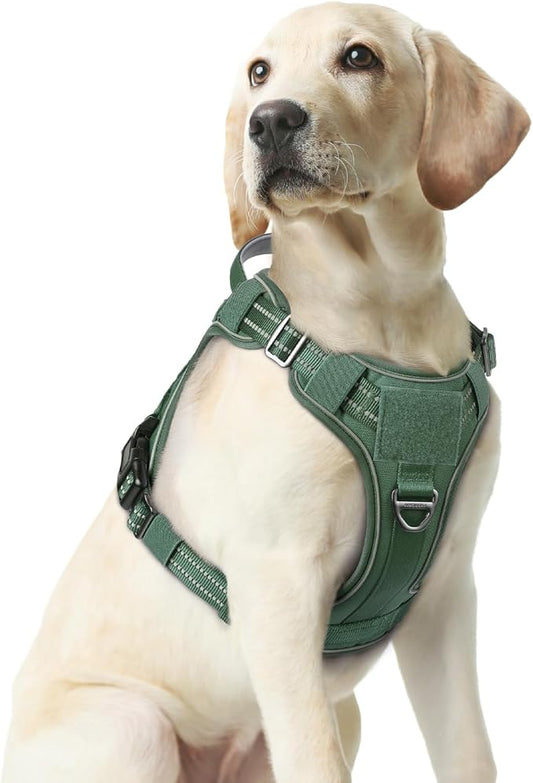 rabbitgoo Dog Harness Medium Sized No Pull, Tactical Service Dog Vest with Molle and Control Handle, Adjustable and Reflective Military Pet Harness for Easy Walking and Training, Green, M
