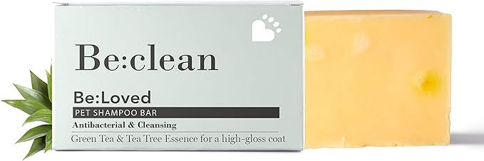 Be:Clean Deep Cleaning Dog Shampoo Bar – 110g – Tea Tree & Green Tea Formula for Glossy Coat & Odor Removal – Natural, Long-Lasting Pet Wash – Approx. 25 Uses