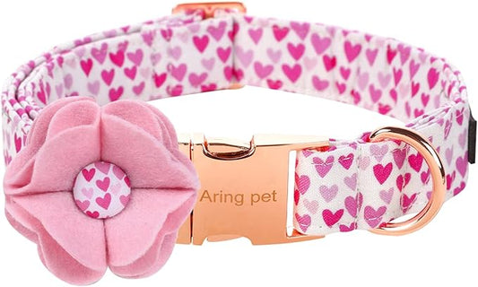 ARING PET Valentine's Day Dog Collar-Fancy Dog Collar with Felt Flower, Comfortable Cotton Heart Dog Collars Pet Collars with Metal Buckle