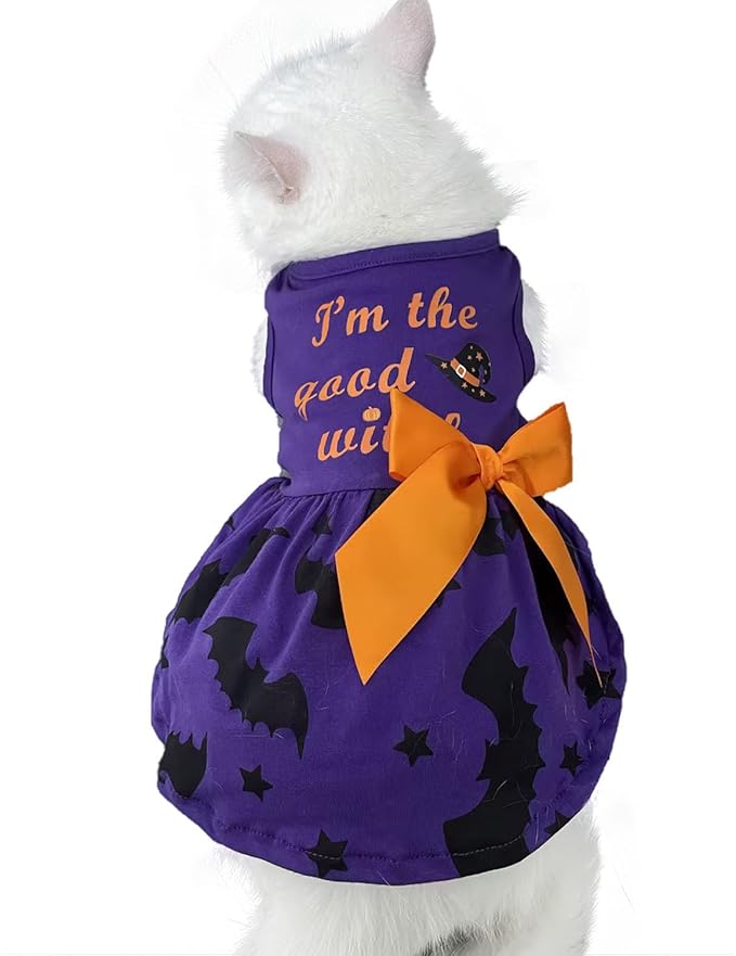 Funny Puppy Dress with Bow - Small & Large Dog Halloween Costume: Pumpkin Witch Bat Pet Dress, I'm The Good Witch (X-Small)