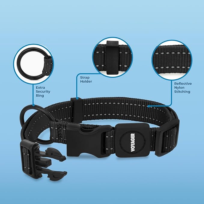Voyager Reflective Dog Leash Collar Set with Neoprene Handle Supports Small, Medium, and Large Breed Puppies, Cute and Heavy Duty for Walking, Running, and Training - Black, M