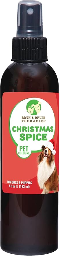 Bath & Brush Therapies® Christmas Spice Pet Cologne 4.5 oz For Dogs | Long-Lasting Odor Eliminator | Cruelty-Free | Paraben-Free | Biodegradable | Made in USA