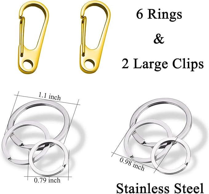 IVIA Dog Tag Clips / 2 Pack/Multiple Size 304 Stainless Steel Quick Clip with Rings/Easy Change Dog Cat ID Tag Holder for Small pet Collars and Harnesses.(2 Large Gold)