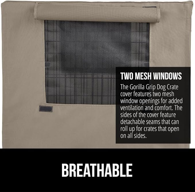 GORILLA GRIP Dog Crate Covers Compatible with Amazon Basics Dog Crates, All Sides Open, Privacy Cover Fits 48" Wire Kennel, Breathable Mesh Windows, Light Reducing Puppy Training Cage Topper, Taupe