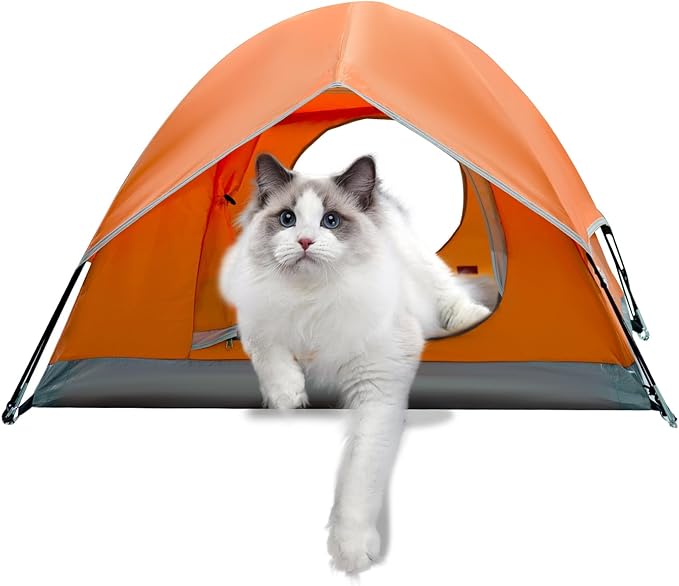 Outdoor Waterproof Pet Camping Tent, Cave Bed for Indoor Cats and Small Dogs, Portable Cat House Dog House, 29.5x29.5x18.9'', Orange, M.