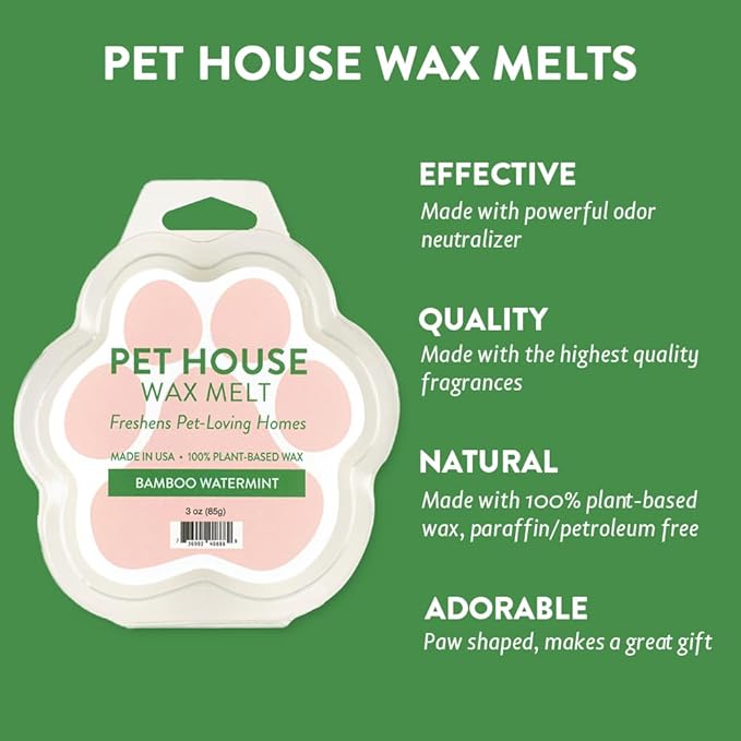 One Fur All Pet House Wax Melts - Bamboo Watermint Pack of 2 - Pet Odor Eliminating Wax Melts - Long-Lasting Scented Wax Melts - Pet-friendly Wax Melts - Natural Wax Melts