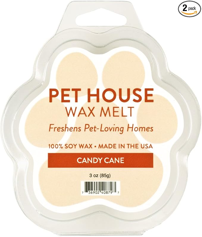 One Fur All Pet House Wax Melts - Candy Cane Pack of 2 - Odor Eliminating, Long-Lasting Scented Wax Melts - Natural, Pet-Friendly