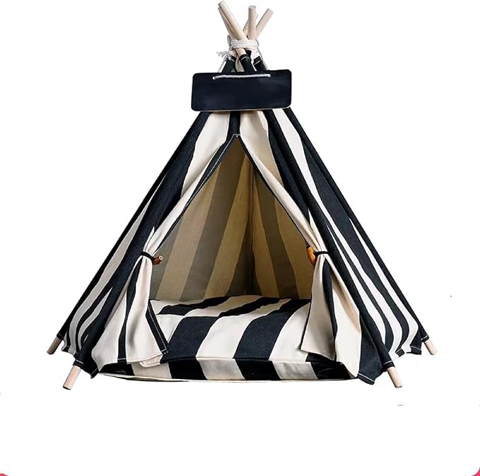 Dog Bed Tent,Portable Pet Tent for Cats or Small Dogs,Removable & Washable,Indoor Dog House with Thick Cushion,Cat Tents for Indoor Cats,Soft,Cozy,Pet Teepee,Dog Cabana Outdoor(White&Black)